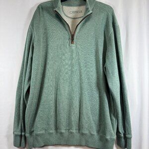 Cremieux Men's 1/4 Zip Pullover Sweater with Elbow Patches Cotton Blend Sage Gre